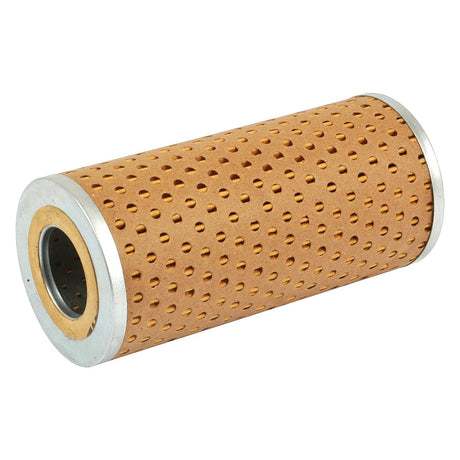 A Sparex Hydraulic Filter - Element (Part No. S.40884) featuring a cylindrical perforated metal design with a brown outer surface and metallic ends.