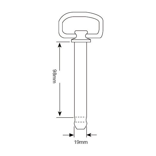 A technical drawing of a Hitch Pin with Chain & Linch Pin, branded Sparex and known as Sparex Part No.S.408, features an overall length of 98mm and a Pin Ø 19mm at the base.