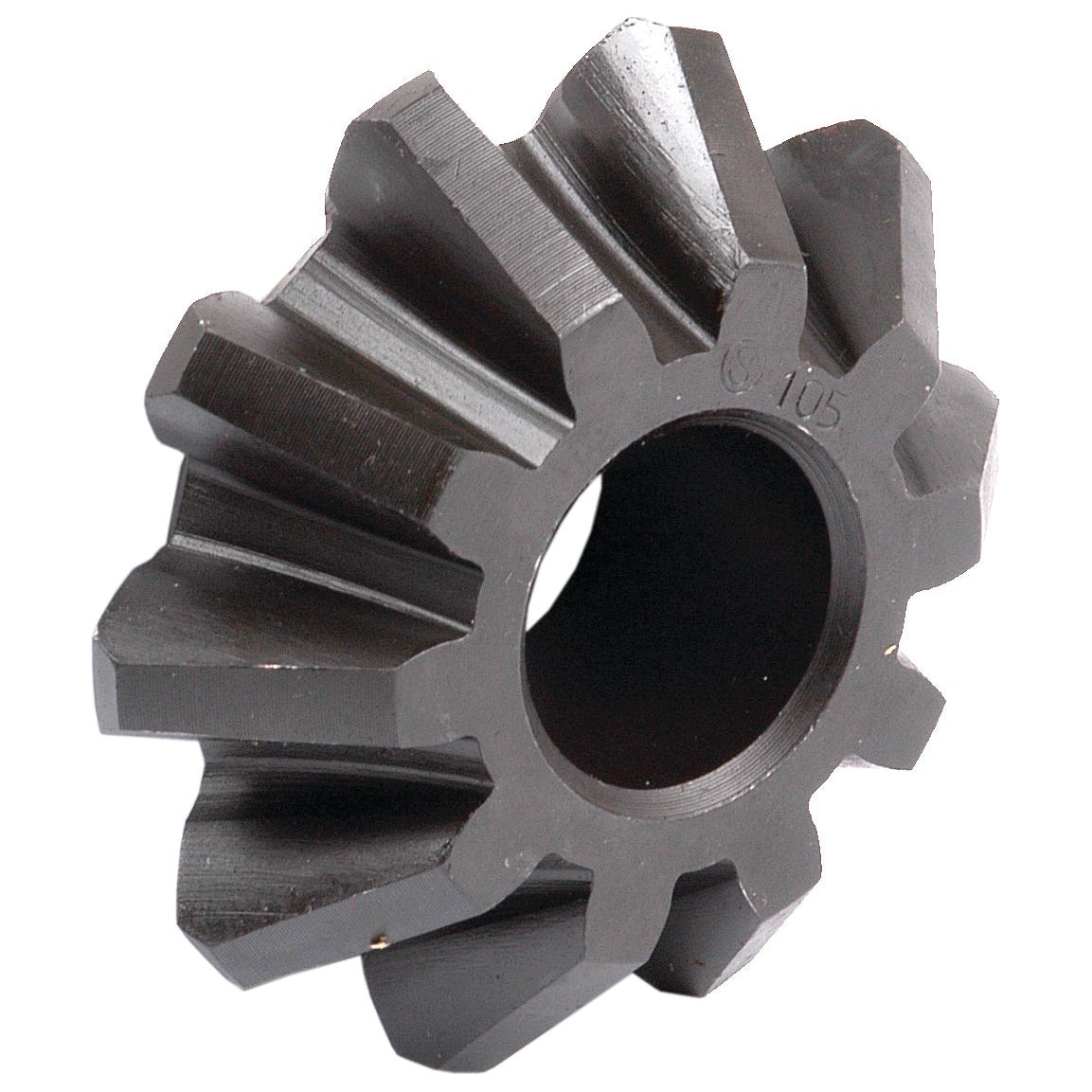 The Sparex Pinion Gear (Part No. S.40909) features twelve teeth, is crafted from black metal, and has a central hole. It resembles a pinion gear likely used in a Massey Ferguson differential when viewed from an angle.