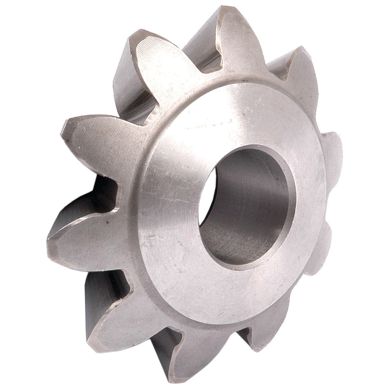 A Sparex Pinion Gear (Part No. S.40910) crafted from silver metal, featuring eight teeth and a central hole, similar to those used in Massey Ferguson differential systems.