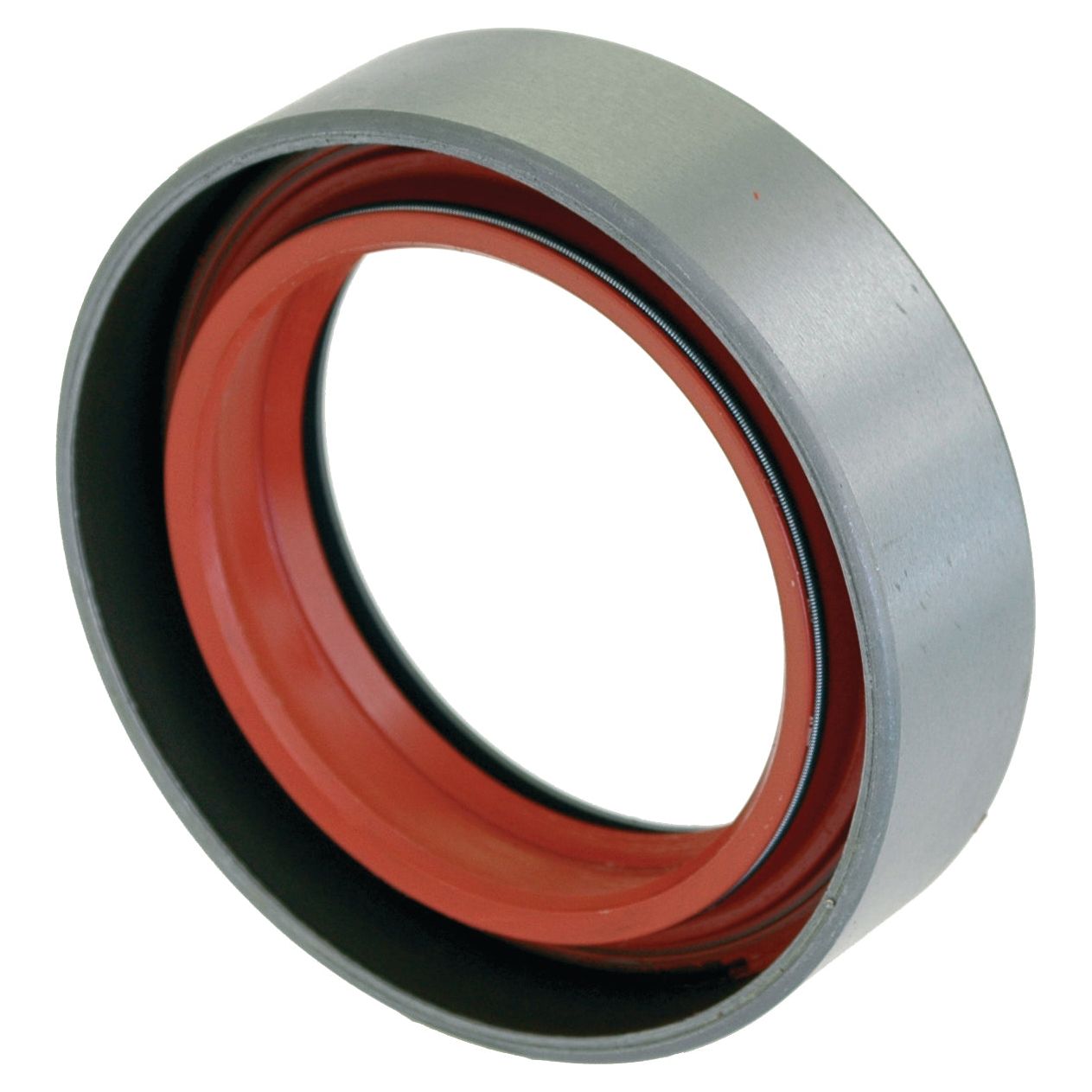 A close-up image of the Sparex Oil Seal (Sparex Part No. S.40918), specifically designed for Massey Ferguson machinery, featuring a metal exterior and a red rubber ring on the inner halfshaft.