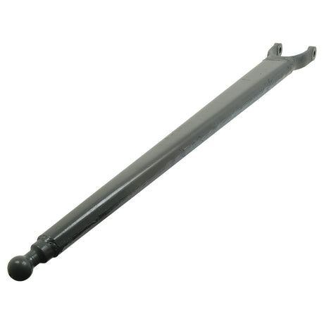 A long, cylindrical metal bar with a ball end and a forked end, slightly reflective, and painted in dark grey, the Radius Rod (Sparex Part No. S.40970) by Sparex is designed for Massey Ferguson tractors.