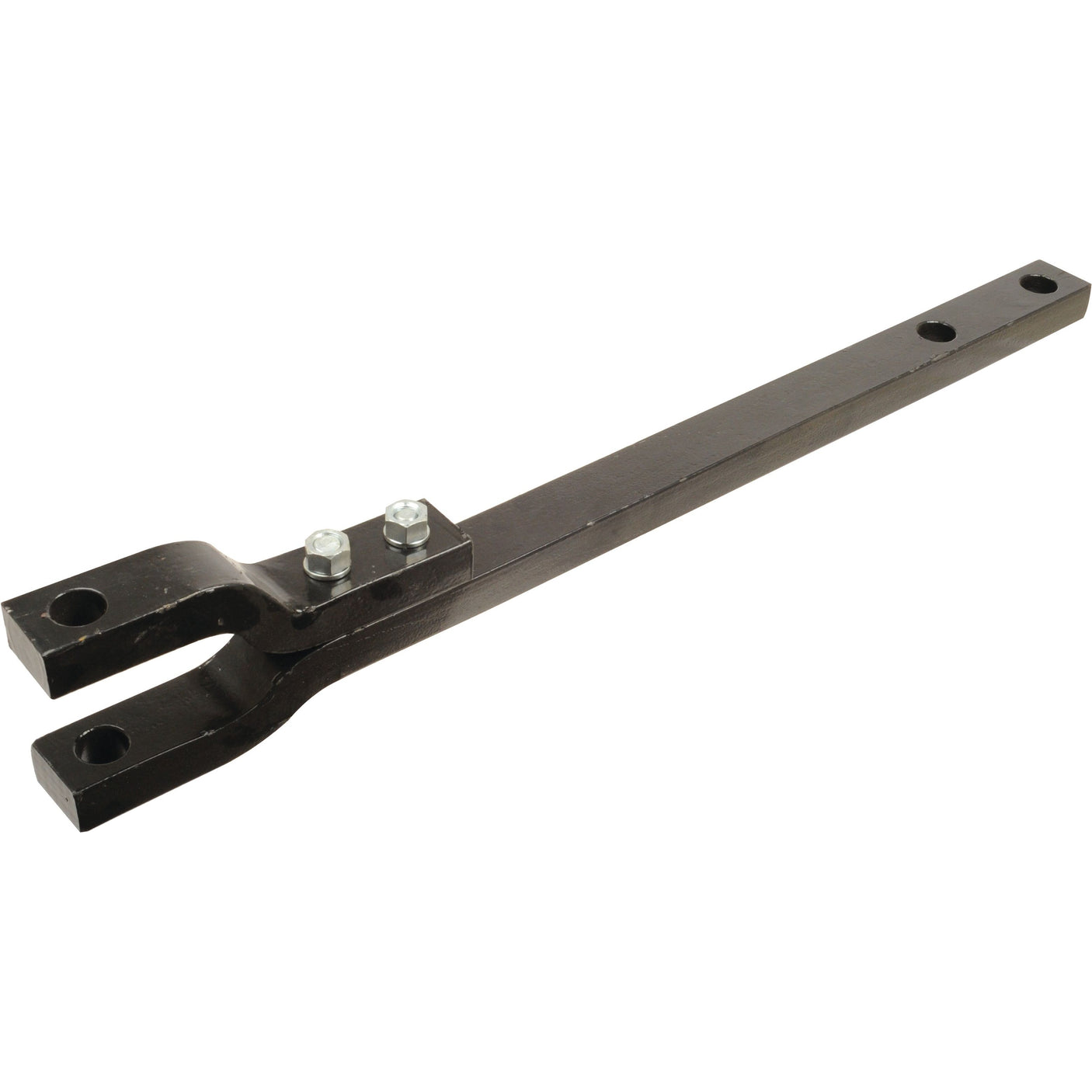 The Swinging Drawbar with Clevis, measuring 840mm in overall length and featuring a section of 30x49mm, includes two bolts in the middle and a flat end with precise mounting holes. This part is ideal for Massey Ferguson models and is compatible with Sparex parts, specifically identified as Sparex Part No. S.41018.