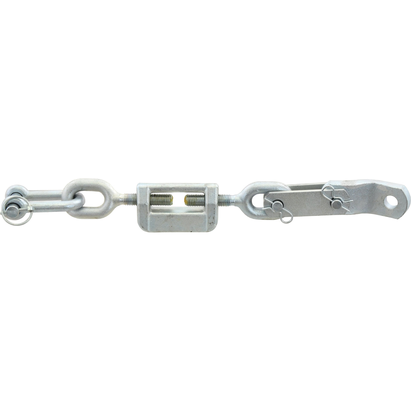 A Sparex Stabiliser Chain (Part No. S.41038) features a D-Shackle with Ø19mm holes, threaded adjustment rods for fine-tuning its minimum length of 560mm, secured by 3/4 UNC pins.