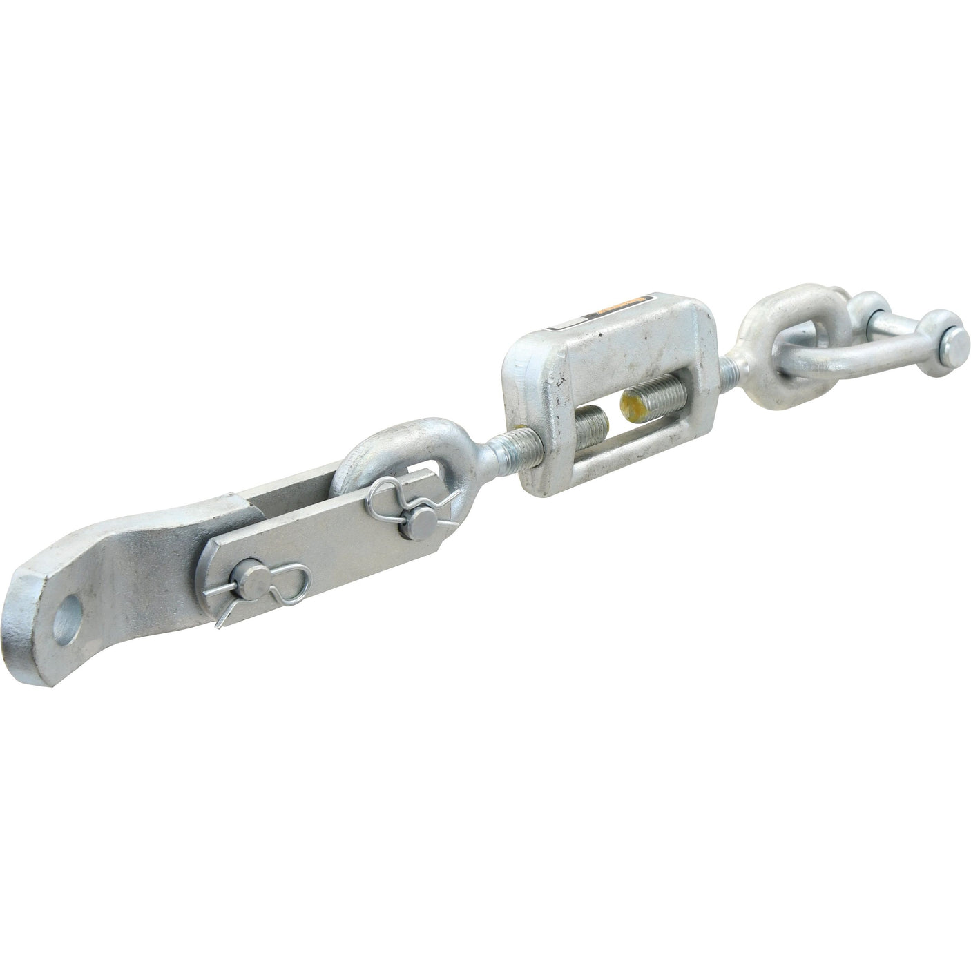 An image of the Sparex Stabiliser Chain featuring D-Shackles with a 19mm diameter and 19.5mm holes, designed for tensioning and adjusting cables, rods, or ropes to a maximum or minimum length. The chain has a minimum length of 560mm and includes a 3/4 UNC connection (Sparex Part No. S.41038).