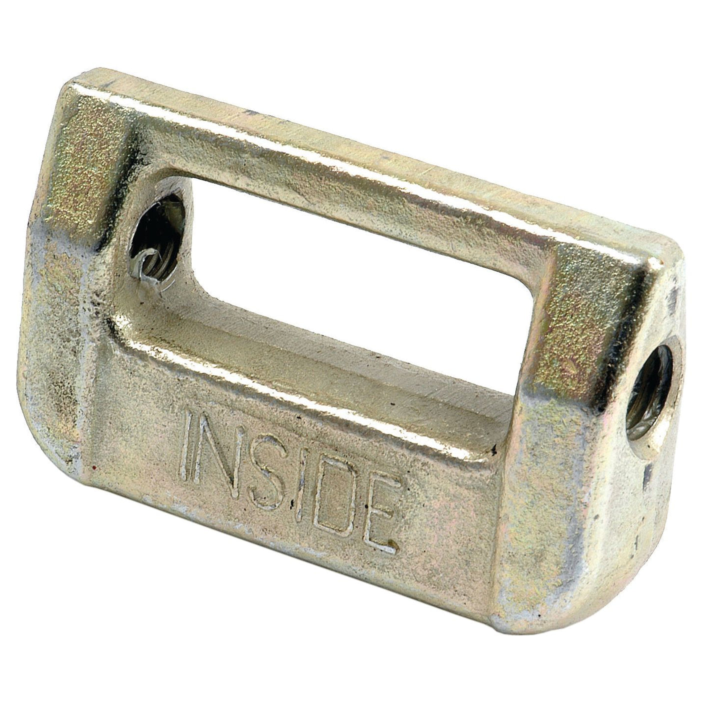 A Sparex metal bracket, specifically the Stabiliser Turnbuckle 120mm - 3/4'' UNC (Part No. S.41059), features the engraved word "INSIDE" on one side, a rectangular cutout, and two screw holes on either end.