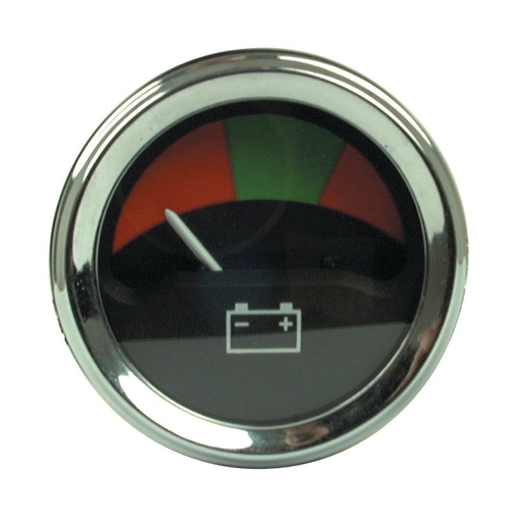 Close-up of the Sparex Voltmeter (Part No. S.41061), featuring a circular face with a battery symbol at the bottom, showing the needle pointing to the green section, indicating a positive charge level.