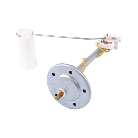 The Sparex Fuel Sender Unit (Sparex Part No. S.41100) is a metal cylindrical component featuring a long arm and round base with electrical connections, designed for 12V systems, and includes a white plastic float. It's ideal for use with Massey Ferguson tractors.