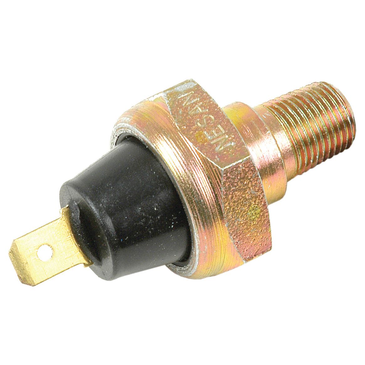 Close-up image of a threaded metal Oil Pressure Switch, also known as Sparex Part No.S.41103 Oil Pressure Sender Unit, featuring a black plastic body and a single electrical terminal.