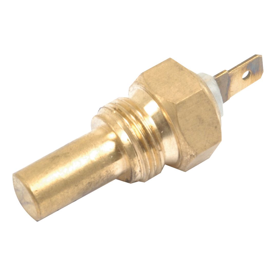 A Sparex Water Temperature Switch (Part No. S.41104) made of brass, featuring a threaded body and two electrical terminals, designed for compatibility with David Brown Tractors.