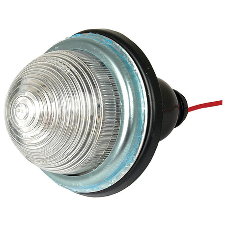 The Sparex Marker Light - Front Facing (Halogen), RH & LH, 12V (S.41131) features a round, clear design with a black rubber housing and a red wire for electrical connection.