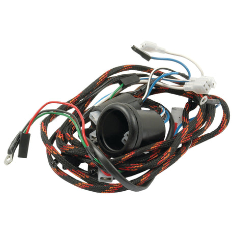 A coiled **Wiring Harness | Sparex Part No.S.41171** from **Sparex**, featuring multiple connectors and color-coded wires, perfectly suited for Perkins A4.212 engines in Massey Ferguson tractors.