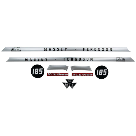 Decal Set - Massey Ferguson 185 (Sparex Part No.S.41185), featuring multi-power decals, side panel stickers, and Sparex logo emblems by Sparex.