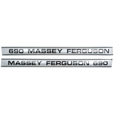 Improve the look of your Massey Ferguson 690 tractor with this high-quality Sparex decal set. This set includes two silver nameplates with bold, capitalized black text reading "690 Massey Ferguson" and "Massey Ferguson 690." Order the Decal Set - Massey Ferguson 690 | Sparex Part No.S.41200 today!