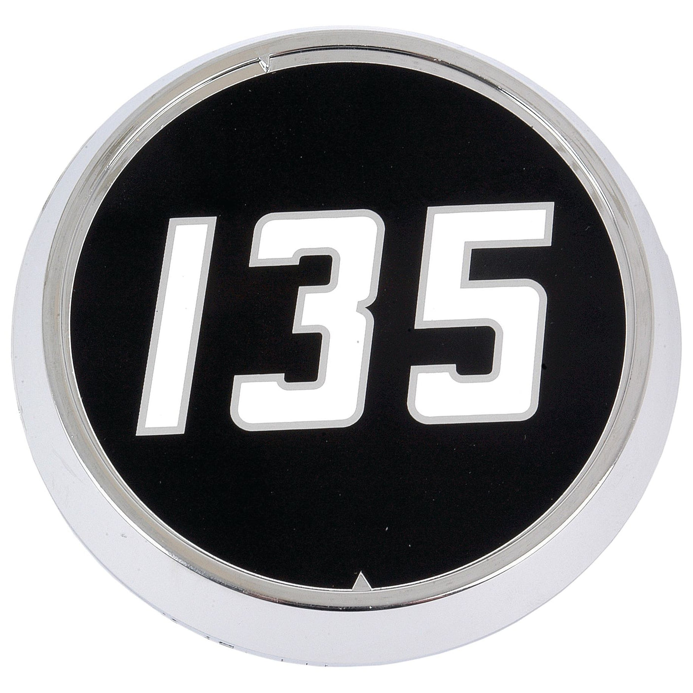 A round black emblem with the white number "135" in the center, surrounded by a metallic silver border, resembling the Sparex Medallion for Massey Ferguson 135 (Sparex Part No. S.41217).