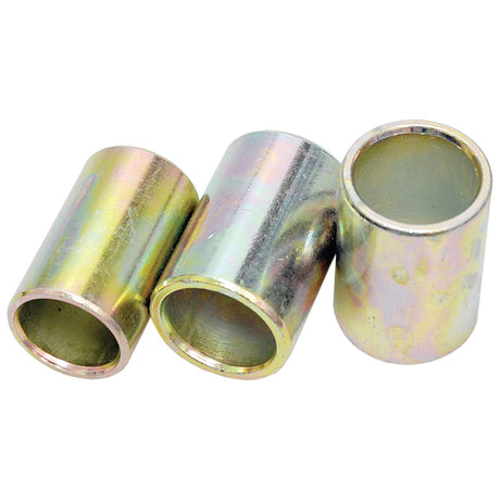 Three metallic cylindrical sleeves with a reflective surface, branded by Sparex, are arranged close together on a white background. These are the Top and Lower Link Conversion Bushes (Cat. 3 to 2) (3 pcs. Agripak) - S.4121.