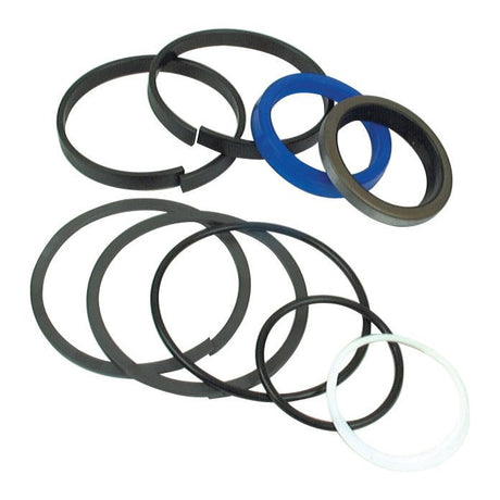 Assorted polymer and rubber sealing rings in various sizes and colors, including black, blue, and white, suitable for Massey Ferguson tractors; available as the Seal Kit (Bucket Ram) under Sparex Part No. S.41283 by Sparex.