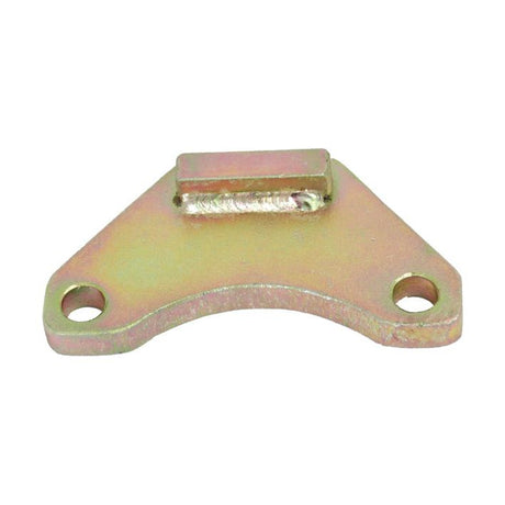 A Hook Retaining Plate (Sparex Part No. S.41305) with a unique shape, featuring 14mm diameter holes on each end and a raised rectangular section in the center, measuring 133mm with 100mm hole centers, is designed for Massey Ferguson machinery.