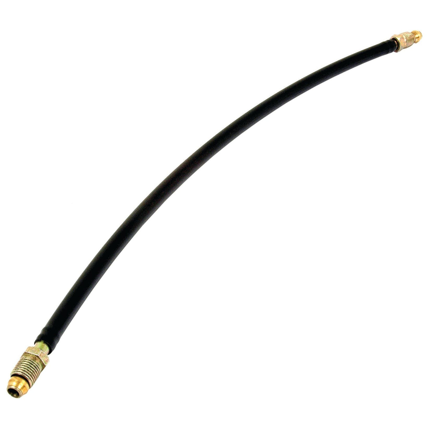 A flexible black rubber fuel pipe with brass fittings on both ends, compatible with Perkins and Massey Ferguson engines, identified as the Fuel Pipe (Sparex Part No. S.41309) from Sparex.