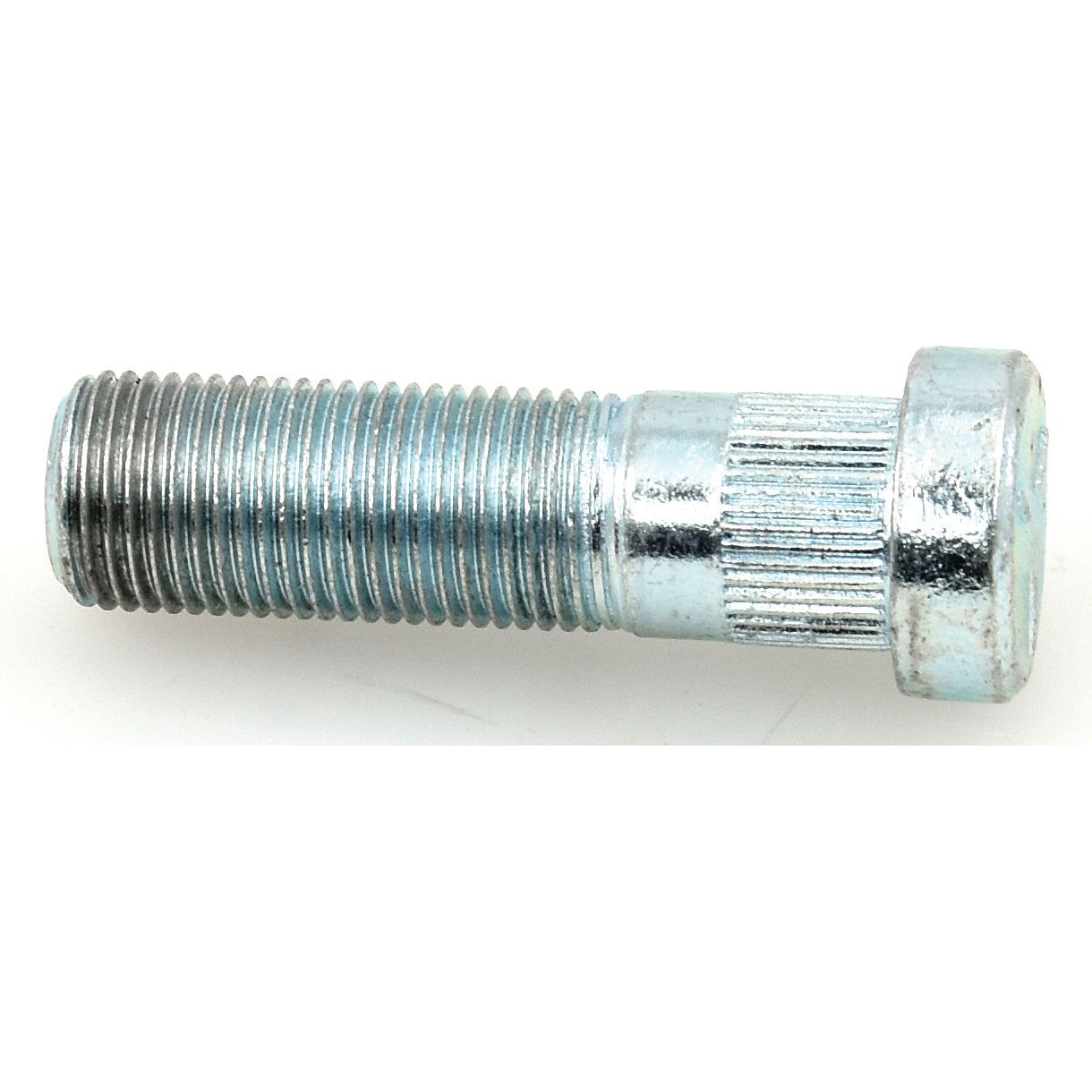 The Sparex S.41312 Wheel Stud 11/16'' x 2 3/8'' (UNF), made of silver metal with a threaded shaft and a ribbed section near the hexagonal head, is used for fastening components together.