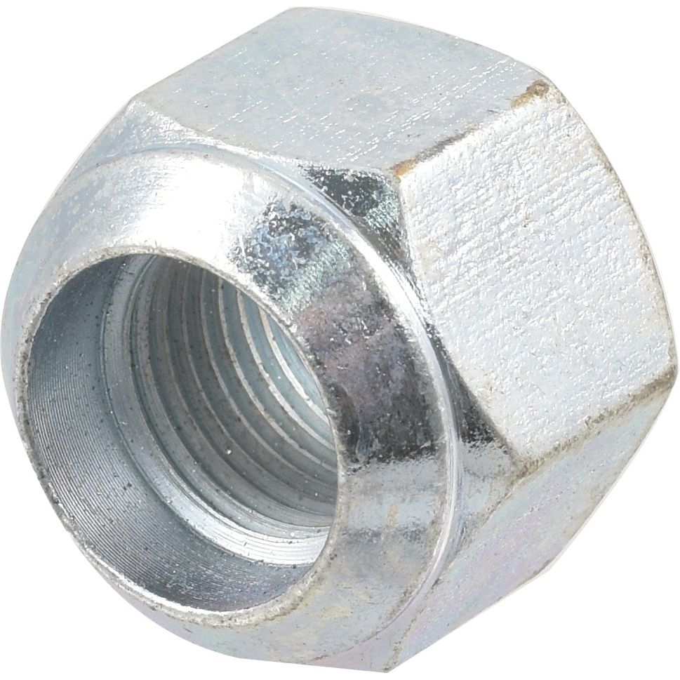 A close-up of a six-sided metal rear wheel nut, specifically the Sparex Cone Wheel Nut, 11/16'' UNF (Sparex Part No. S.41313) with internal threading, often used in Landini and Massey Ferguson tractors.