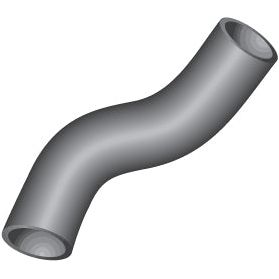 A 3D-rendered image of a metallic, wavy, and curved Bottom Hose with two open ends (inner Ø 34mm), secured by a robust hose clip. Sparex Part No.S.41316.