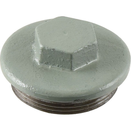 A green metal hex plug with a threaded bottom, ideal for closing a pipe or hole, can also serve as the Sparex Transmission Oil Cap (Part No. S.41318) designed for Ford / New Holland equipment.