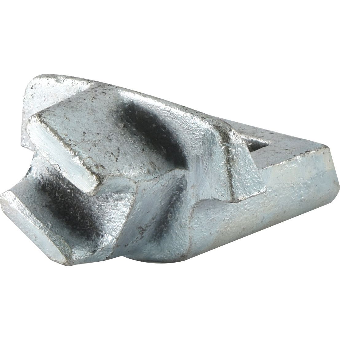 A close-up of a small, silver metallic object with a geometric, angular shape and a rough surface texture, reminiscent of the PAVT Clamp (Sparex Part No. S.41324) used in Massey Ferguson machinery from the brand Sparex.