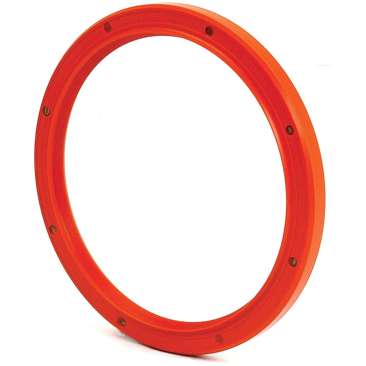 A red, circular plastic object with several evenly spaced small metal rivets along its inner edge, resembling a Sparex Metric Rotary Shaft Seal, 131 x 158.75 x 12.7mm (Part No. S.41326).