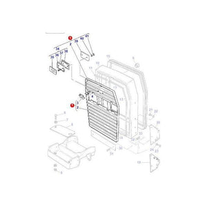 An exploded view diagram of a mechanical assembly, displaying numbered components with corresponding part numbers, including a central gridded panel and various connectors and brackets, ideal for maintenance of Massey Ferguson 200 Series and 300 Series models, featuring AGCO's Massey Ferguson Grille (Part Number: 3701924M91).