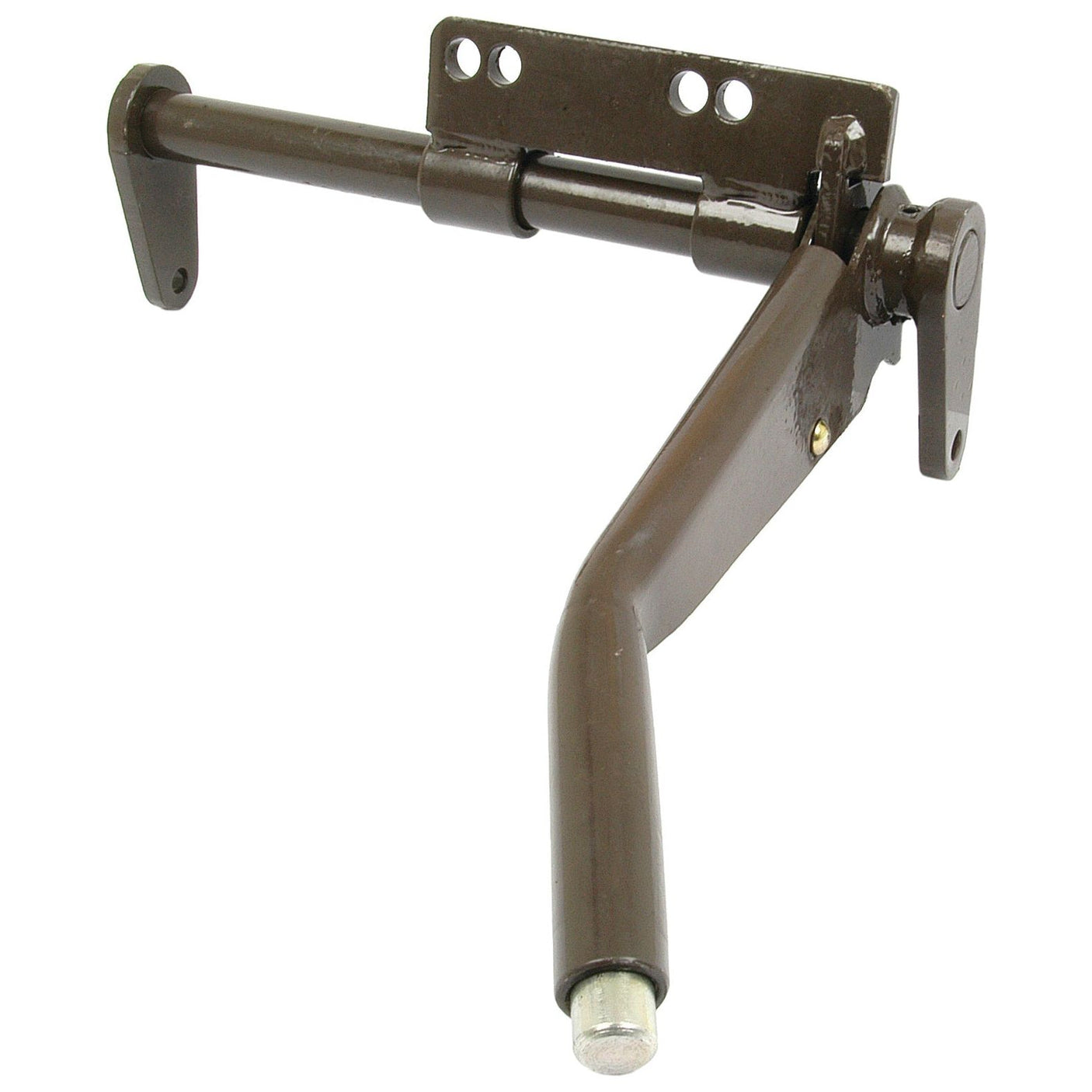 The Sparex Handbrake Assembly (Sparex Part No. S.41341) features a metal folding support bracket in a brown finish, equipped with multiple screw holes for mounting and a pivot mechanism, making it compatible with the Massey Ferguson handbrake assembly.