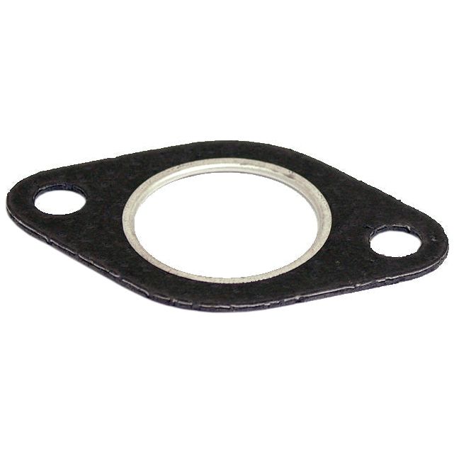 A close-up view of the Exhaust Manifold Gasket (Sparex Part No.S.41348) shows a flat, black, oval-shaped gasket with two bolt holes on either end and a metal ring around the central opening, specifically designed for a Perkins Engine manifold to head connection.