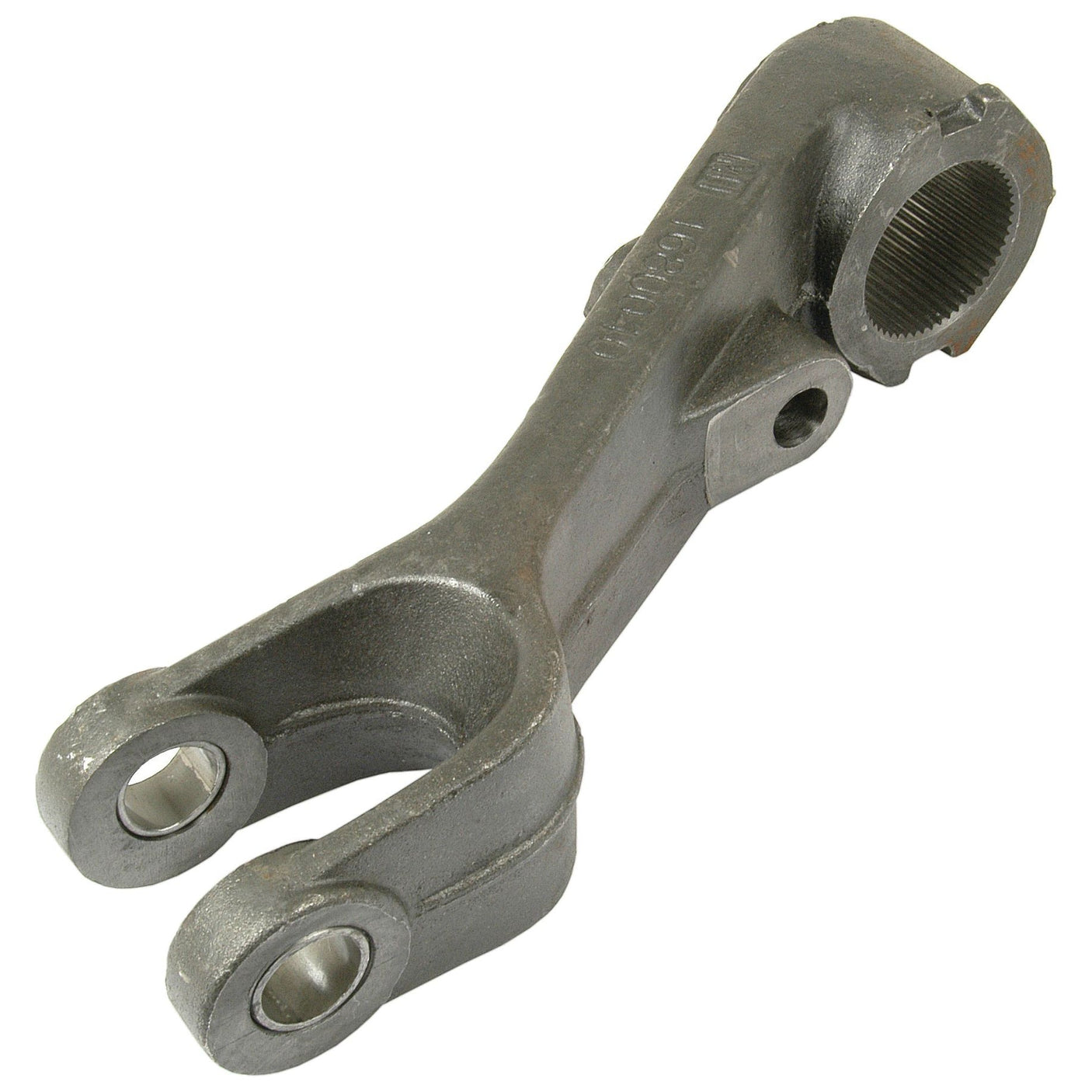 The Sparex Hydraulic Lift Arm (Part No. S.41355) is a metal mechanical component featuring two holes on one end and a threaded opening on the other end, widely used in industrial applications and fully compatible with Landini equipment.