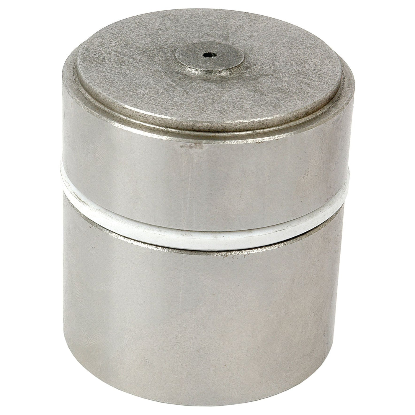 A cylindrical metallic component with a small hole on the top surface and a white ring around its middle, this precise Sparex Piston & Ring Set (Sparex Part No.S.41359) is ideal for Massey Ferguson.