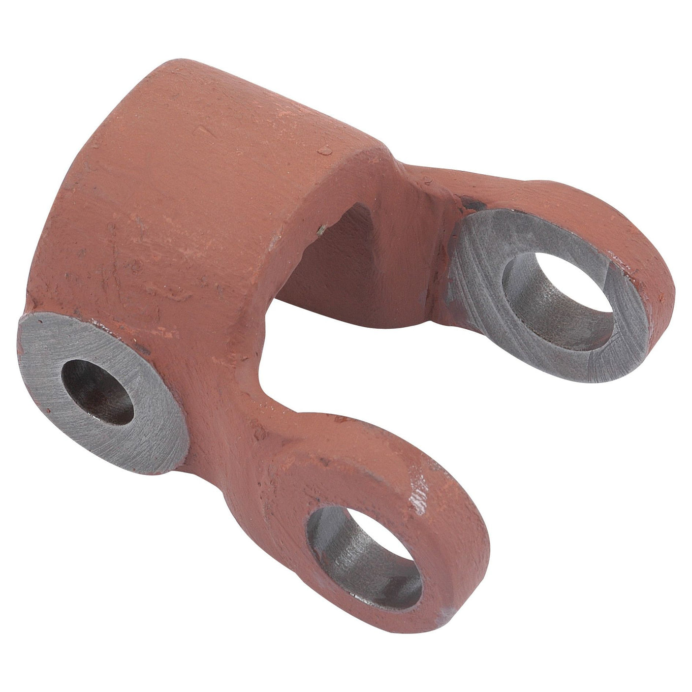 A reddish-brown metal clevis, reminiscent of Massey Ferguson components, with two circular holes on each end and smooth, flat surfaces where parts may connect, can be identified as the Draft Control Rocker Link by Sparex (Part No. S.41364).