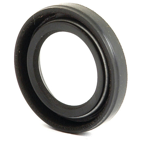 Close-up of a Sparex Imperial Rotary Shaft Seal (Sparex Part No. S.41371), featuring black rubber construction with a metal spring inside, sized at 7/8'' x 1 3/8'' x 1/4'', used for preventing fluid or gas leakage in mechanical systems.