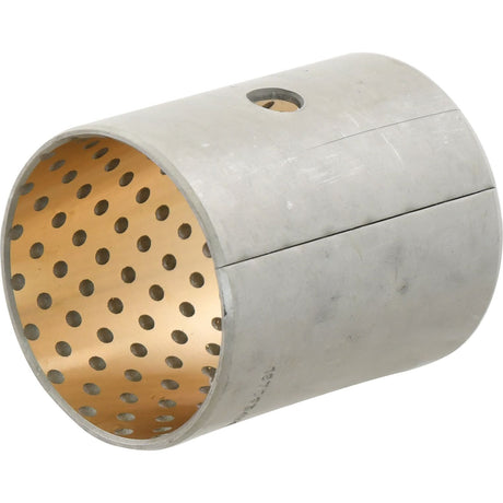 The Sparex Bush (Sparex Part No. S.41376) is a steel cylindrical bearing with a perforated bronze lining, featuring a side slit and a small hole near the top. Compatible with Massey Ferguson tractors, this Bush Lift Shaft bearing offers reliable performance as part of the trusted Sparex Brand range.