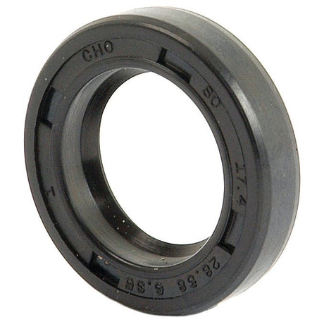 Close-up of a Sparex Imperial Rotary Shaft Seal, 11/16'' x 1 1/8'' x 1/4'', featuring visible ridges and markings. The black rubber seal ring is cylindrical with an open center, resembling the design commonly used in Massey Ferguson machinery. This specific part’s designation is Sparex Part No.S.41419.