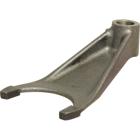 A metallic, gray gear shift fork, the Selector Fork (Sparex Part No. S.41433) by Sparex, compatible with models like Landini 5830 and Massey Ferguson 135, featuring a U-shaped end and a cylindrical opening at the opposite end.