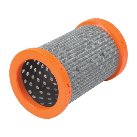 The Sparex Hydraulic Filter - Element (Part No. S.41450) features a cylindrical design with a metal mesh body and orange plastic ends, making it ideal for filtration in various applications. It is specifically compatible with Massey Ferguson machinery.