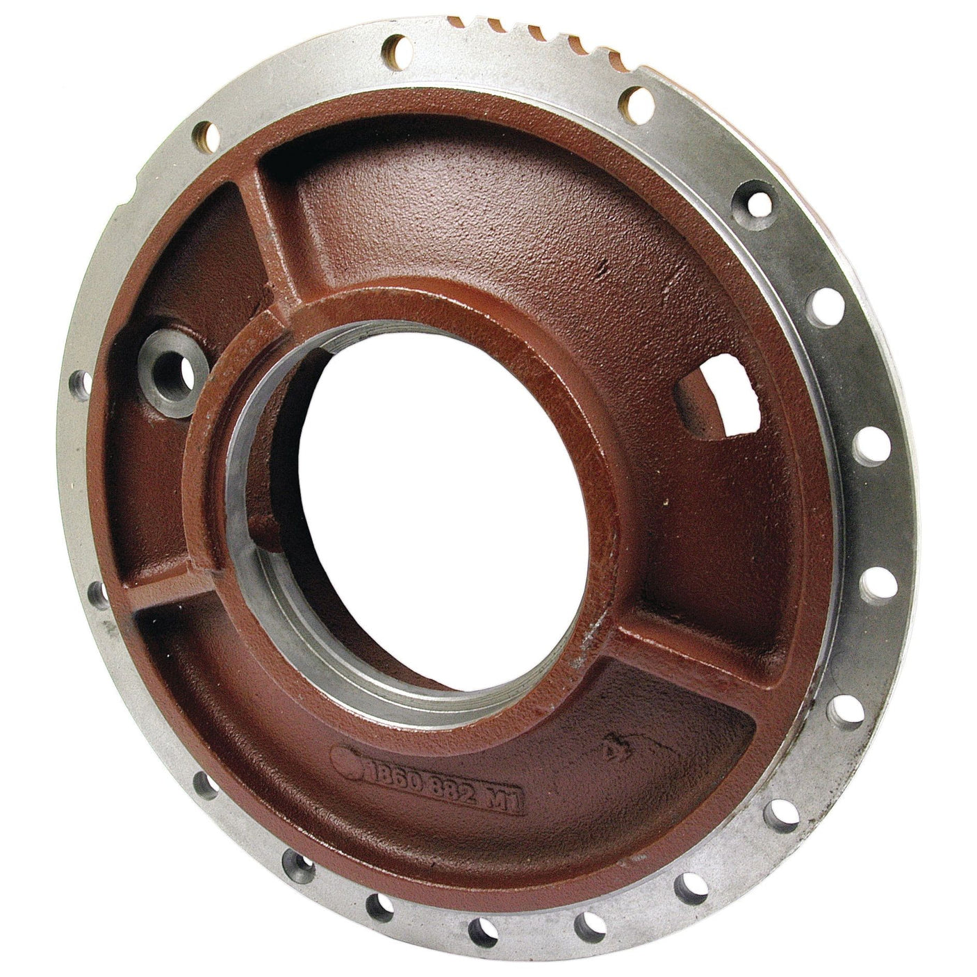 A circular metal component with multiple holes around the outer edge and a large central opening, featuring a reddish-brown finish and labeled "S.41453," commonly used as a differential plate in Sparex Massey Ferguson machinery.