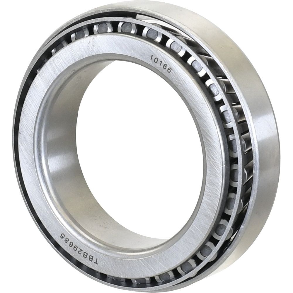 Close-up image of a silver Sparex Taper Roller Bearing (29685/29620) - S.41455 with engraved text "10166" and "TBR329685" on its surface, ideal for Ford/New Holland equipment.