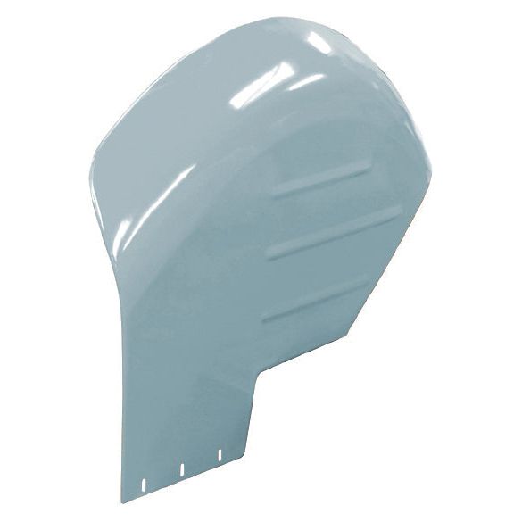 A light blue, curved metal fender with ribbed details and three mounting holes at the bottom, the Fender - RH - S.41478 by Sparex boasts a 6'' drop and a 31.5'' shell for perfect fitment.