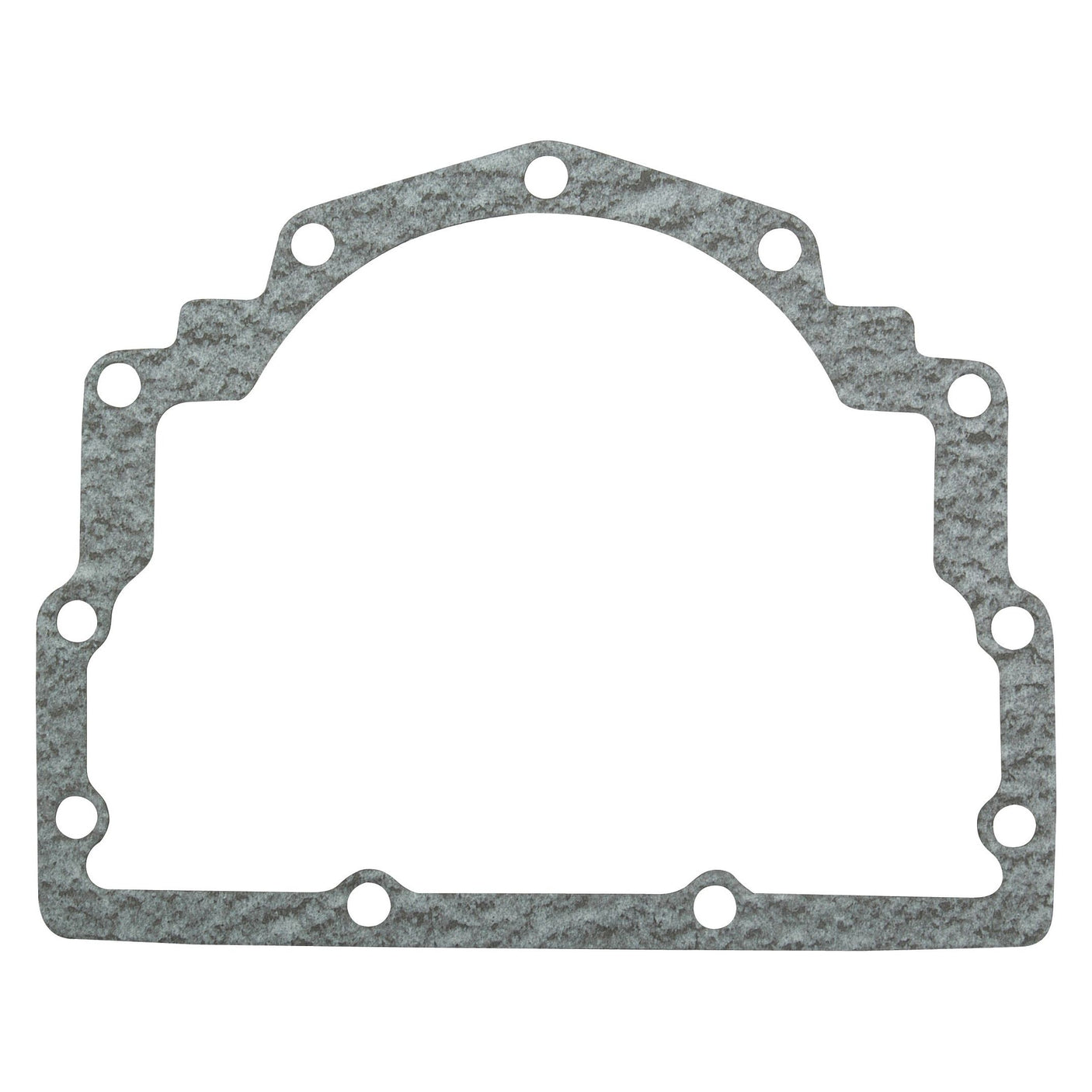 The Sparex Rope Seal Housing Gasket - 4 Cyl. (Sparex Part No.S.41492) is a flat, gray gasket designed for Perkins Engine machinery, featuring multiple small holes along the edges to ensure effective sealing and leak prevention.