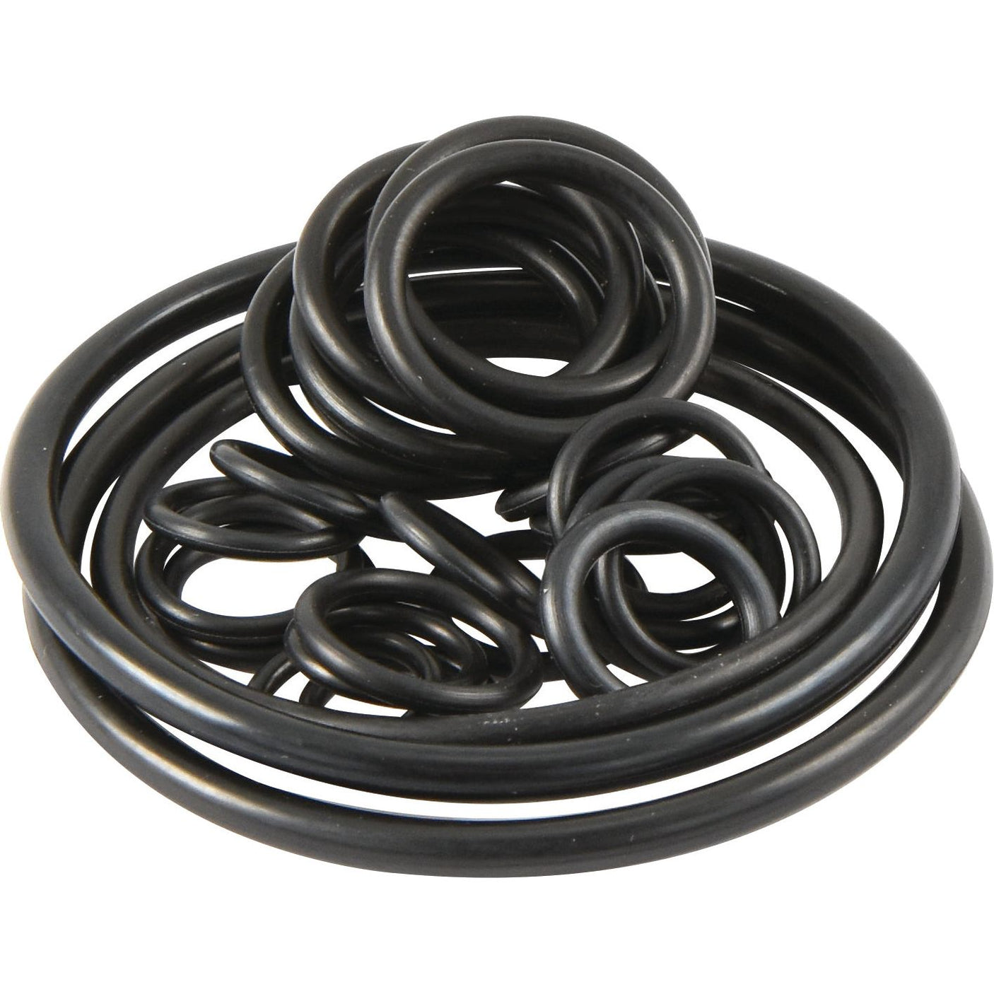 A pile of black rubber O-rings, including the Seal Kit (MK1 Pump) compatible with Massey Ferguson 1810467M91, branded Sparex Part No. S.41502, stacked together.