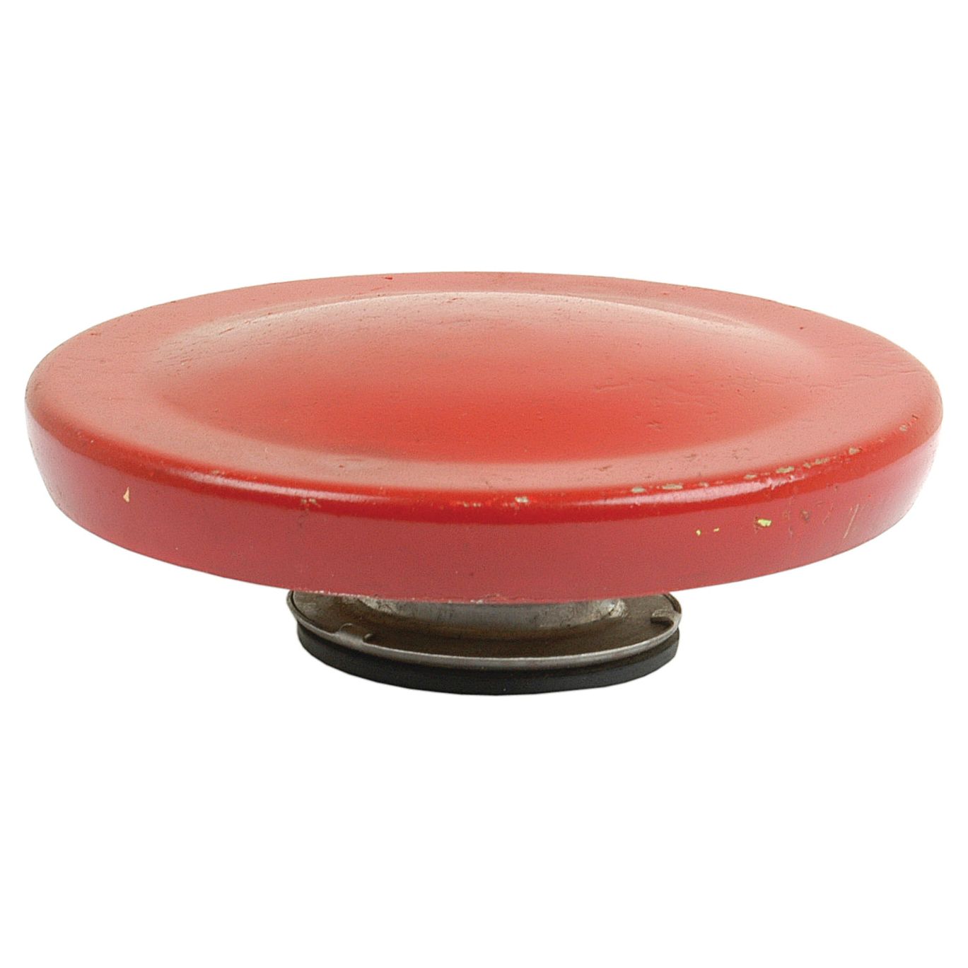 A Sparex Radiator Cap - S.41518 featuring a red emergency stop button with a rounded, flat top, a black base, and a robust metal design.