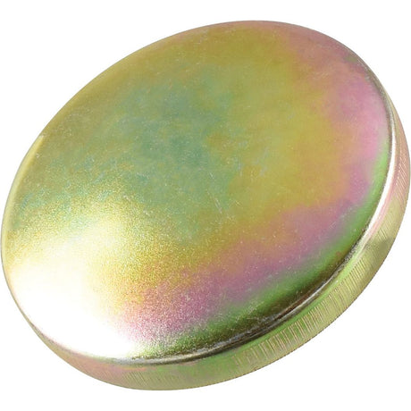 A metallic, round, and flat object with an iridescent surface, likely the Sparex Fuel Cap - S.41520 or a similar cover.