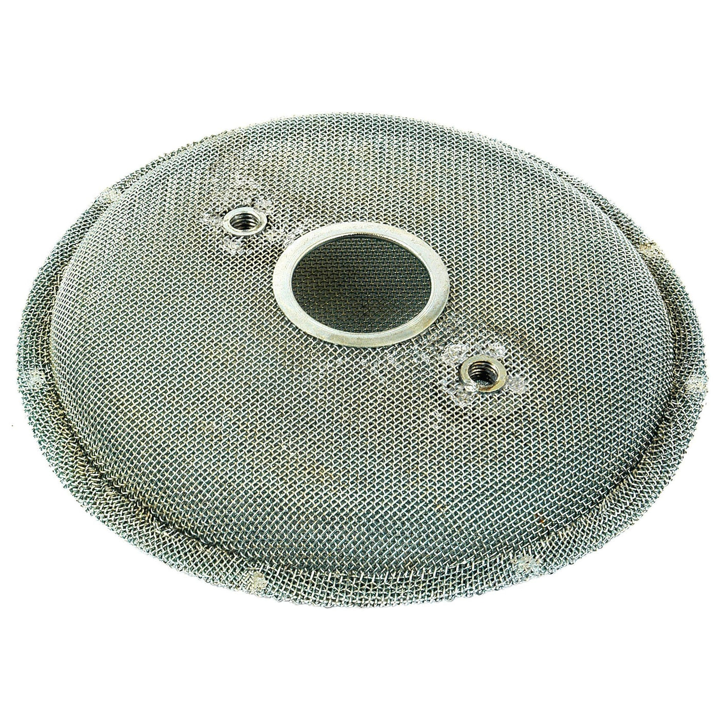 Engine Oil Pump Strainer | Sparex Part No.S.41542 is a circular metallic mesh strainer with a central hole and two smaller holes near it, compatible with Sparex Perkins.