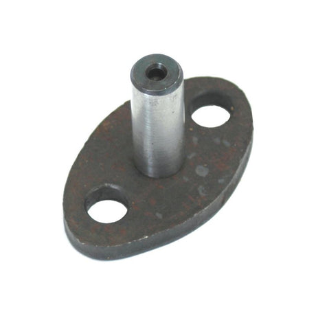 This Pump Support Peg, Sparex Part No. S.41553, is compatible with Massey Ferguson and Sparex models and features a metal component with an oval base, two holes, and a cylindrical pin in the center.