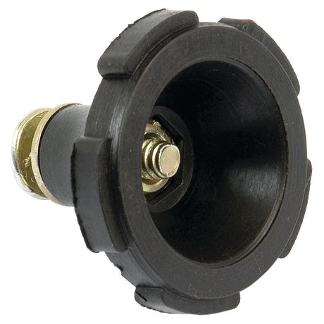 Close-up of the Knob & Bolt | Sparex Part No.S.41565, a black plastic and metal plumbing component featuring a threaded end and flanged rim, reflecting the durable quality synonymous with Sparex products.